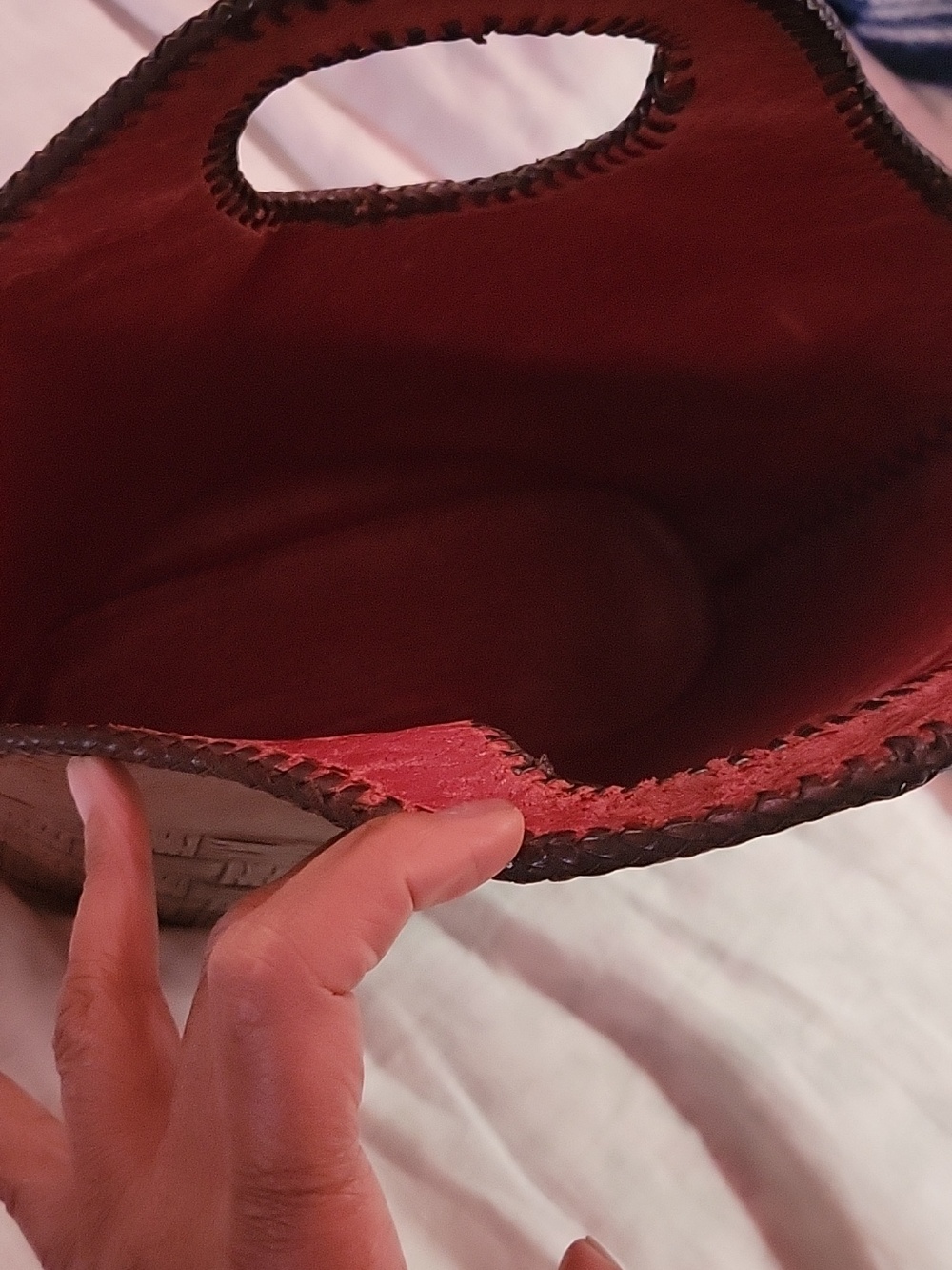 Vintage Leather Handbag Tote With Red Leather Interior and Topstitching - Picture 2 of 11